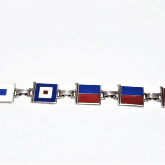 1940s Sterling Silver Enamel Nautical Flag “Sweetheart” Bracelet WWII